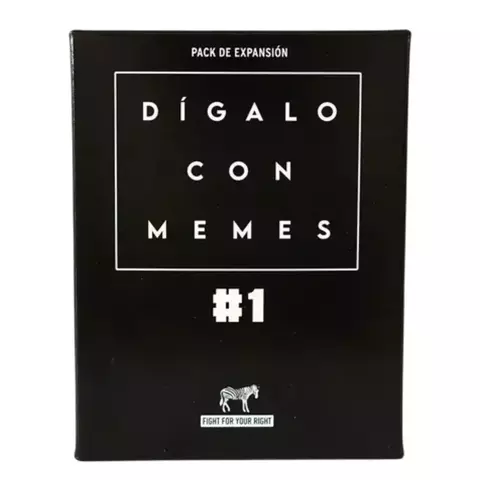 Caja del juego "Dígalo con Memes – Pack de Expansión #1", en color negro con letras blancas, de la editorial Fight For Your Right, ideal para ampliar el juego base con nuevas cartas de humor y memes.