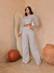 Conjunto Calça Pantalona e Cropped Manga Morcego Malha Ribi