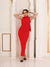 Vestido Longo com Abertura nas Costas e Amarração no Pescoço - Bibi Boutique