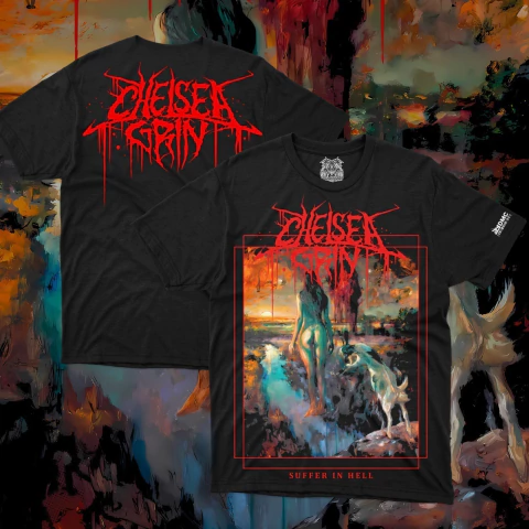 Camiseta Chelsea Grin Suffer in Hell- Preta algodão