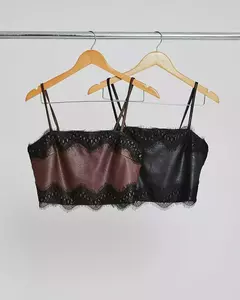 Top Couro Com Renda