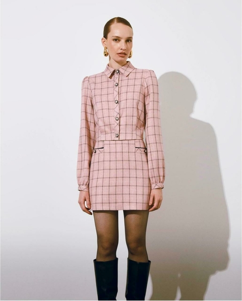 Shorts Saia Alfai Xadrez Det Botão Karmani