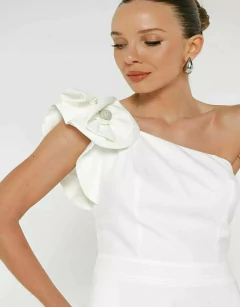 Vestido Mídi Um Ombro C/Flor - comprar online