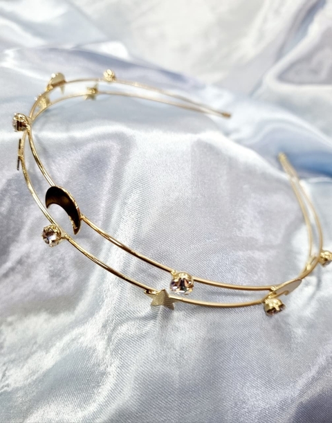 Vincha luna y estrellas dorada