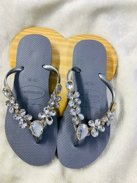 Chinelo Personalizado com Cabedal Classico Crystal! Tamanho 37 - 38 - TCD 2235