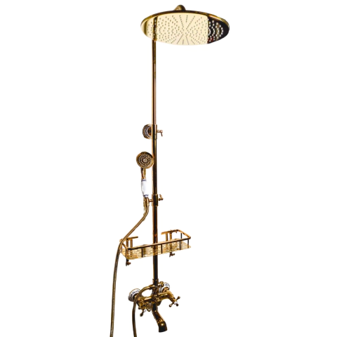 Chuveiro Ducha 30cm Vintage Provençal Dourado com Porcelana - comprar online