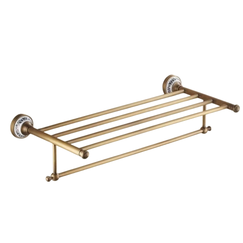Pendurador de Toalha Vintage Retrô Quadruplo Bronze c/ Porcelana