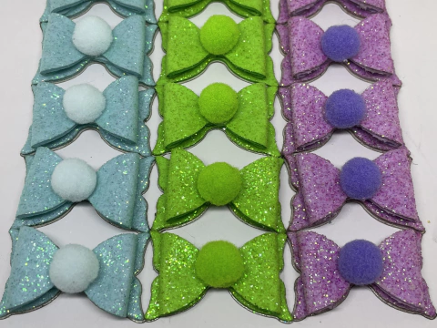 LAÇO ADESIVADO AZUL, VERDE E LILAS POMPOM