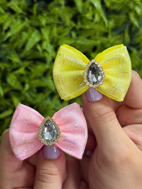 LAÇOS ROSA E AMARELO METALIZADO COM GOTA DE STRASS - comprar online