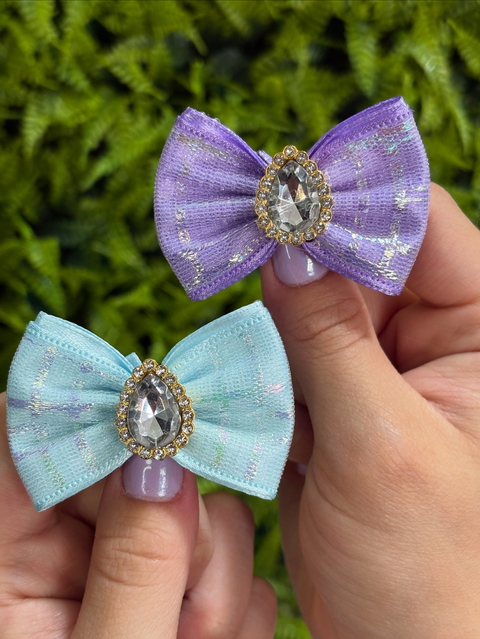 LAÇOS LILAS E AZUL METALIZADO COM GOTA DE STRASS - comprar online