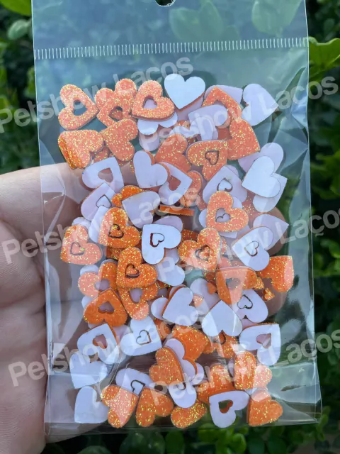 MICRO ADESIVOS (100 UNIDADES) - CORAÇÃO LARANJA GLITER