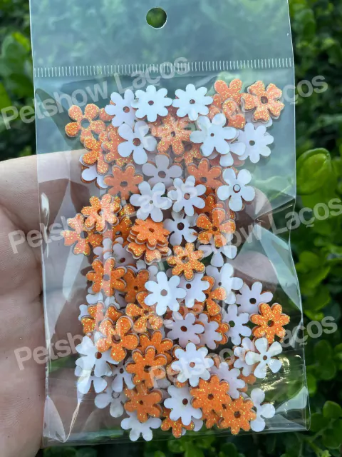 MICRO ADESIVOS (100 UNIDADES) - FLOR LARANJA GLITER