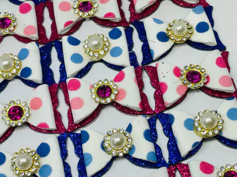 LAÇO ADESIVADO PINK E MARINHO POÁ COM STRASS