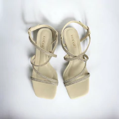 Imagem do Sandália feminina GLAM Strass Brilho Salto Bloco Off White