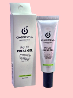 Gel de uñas Press Gel Cherimoya en pote de 15 ml, con diseño moderno y fácil de usar.