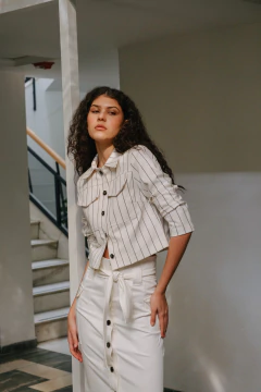 Chaqueta Bambín de gabardina rayada - Claudia Arias