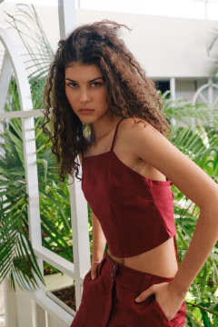 Top Chiara lino puro bordó - comprar online