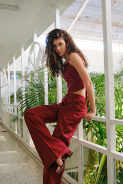 Imagen de Top Chiara lino puro bordó