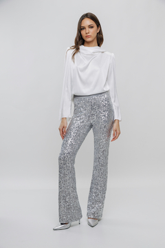 Pantalón oxford suave pailletes plata - comprar online