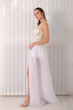 Bralette con falda transparente off white - Claudia Arias
