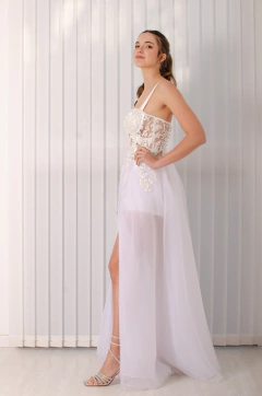 Bralette con falda transparente off white - tienda online