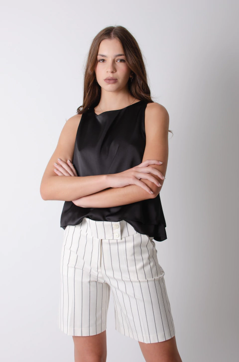 Musculosa doble seda negra