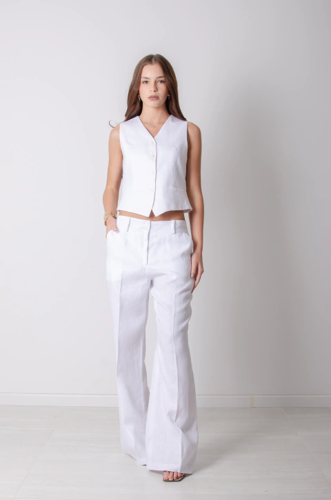 Chaleco ca lino puro off white