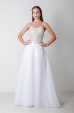 Vestido integramente bordado con sobrefalda- Consultar precio - tienda online