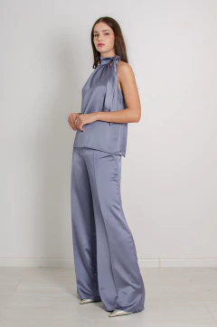Conjunto de Top y pantalón en seda pasada plomo - comprar online