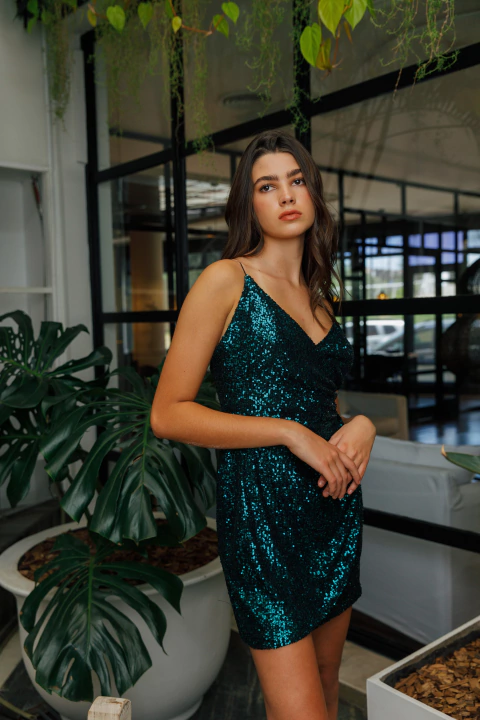Vestido Selene pailletes verde