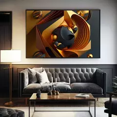 Quadro Abstrato Geometrico Dourado