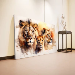 Quadro Familia De Leão Aquarela