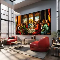 PROMOÇÃO - Quadro Santa Ceia - 120x60cm - Moldura Preta