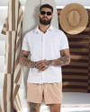 Camisa linho botão, gola italiana