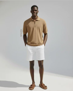 Camisa gola polo zíper piquet capuccino - comprar online