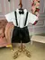Conjunto Miss Cherry Suspensório Shorts Preto