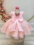 Vestido Infantil Rosa Claro Tule C/ Bolinhas e Pérolas Luxo - Mirella Encanto Kids