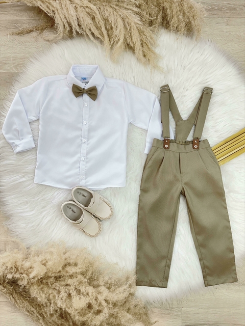 Conjunto Social Camisa Calça Gravata e Susp Cáqui