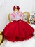 Imagem do Vestido Infantil Saia Vermelho Peito Floral Cinto Pérolas