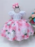 Vestido Infantil Branco Busto Strass Saia Rosa Cinto Pérolas