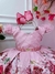 Vestido Infantil Rosa Florido Busto Nervura Cinto de Pérolas - comprar online