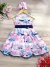Vestido Infantil Floral Rosa e Azul Marinho Pérolas Strass - Mirella Encanto Kids