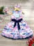 Imagem do Vestido Infantil Floral Rosa e Azul Marinho Pérolas Strass