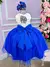Vestido Juvenil Vila Lele Ivete Peito Off e Saia Azul Royal na internet