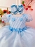 Vestido Infantil Azul Bebê Princesas Aurora C/ Aplique Flores - comprar online