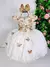 Vestido Infantil Marfim C/ Renda Aplique Flores Strass Luxo