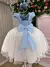 Vestido Juvenil - Midi Vila Lele Sabrina Azul Bebe e Off - Mirella Encanto Kids