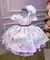 Vestido Miss Cherry Chapeu Lilas Flores e Borboletas