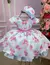 Vestido Miss Cherry Chapeu Azul Bebe Flores e Borboletas
