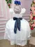 Vestido Lorenzetti Longo Branco Peito Rendado Cinto Azul Marinho na internet